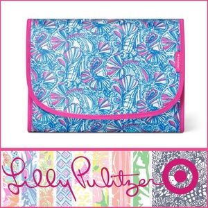 Lily Pukitzer X Target blue and pink toiletries makeup cosmetics bag